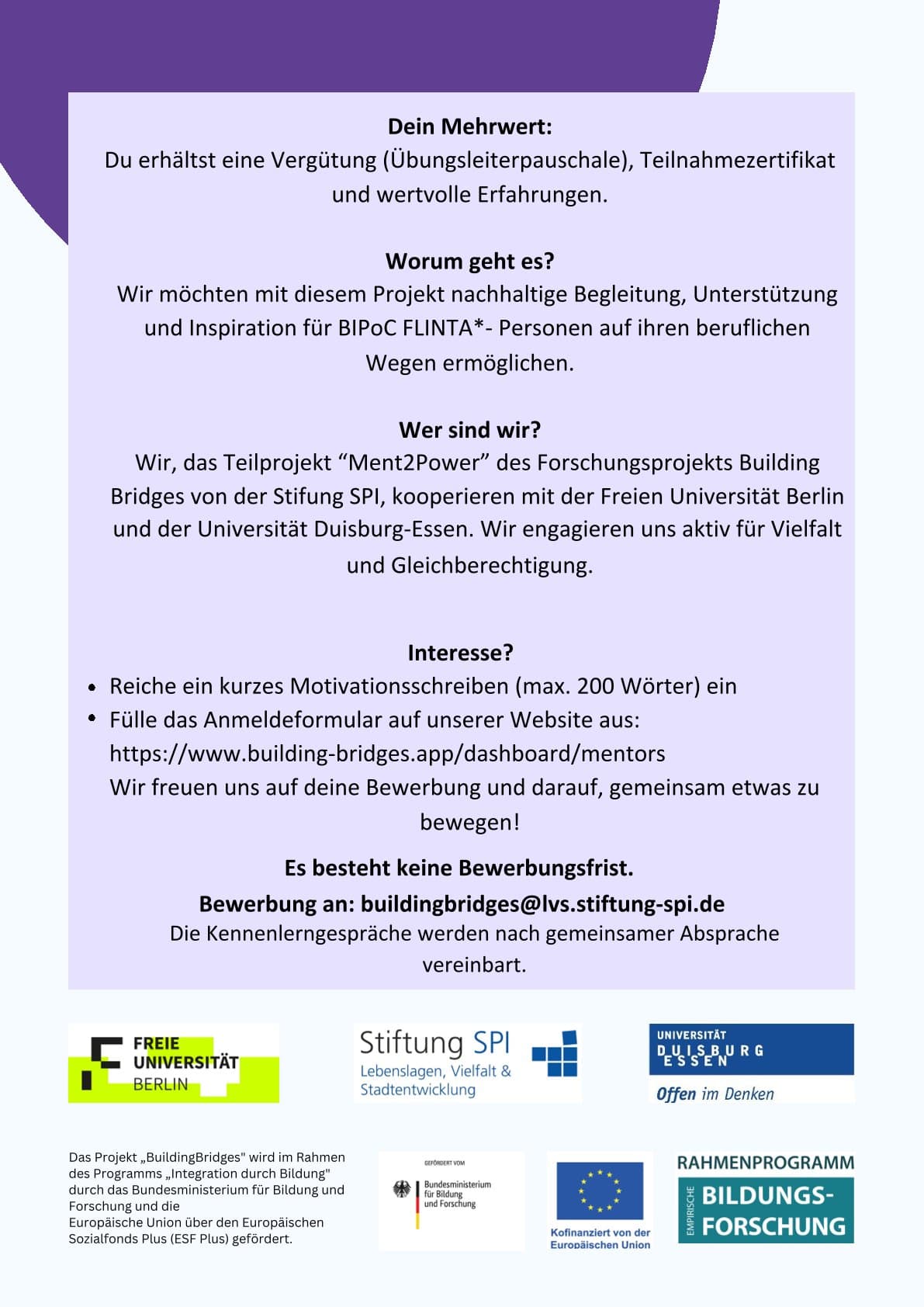 Ausschreibung Mentoren Teil 2